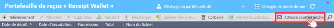 Onglet Adresses e-mail liées dans le portefeuille de reçus du Gestionnaire de dépenses