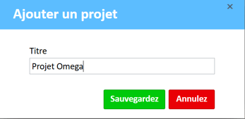 Fenêtre Ajouter un projet, saisissez le nom du projet