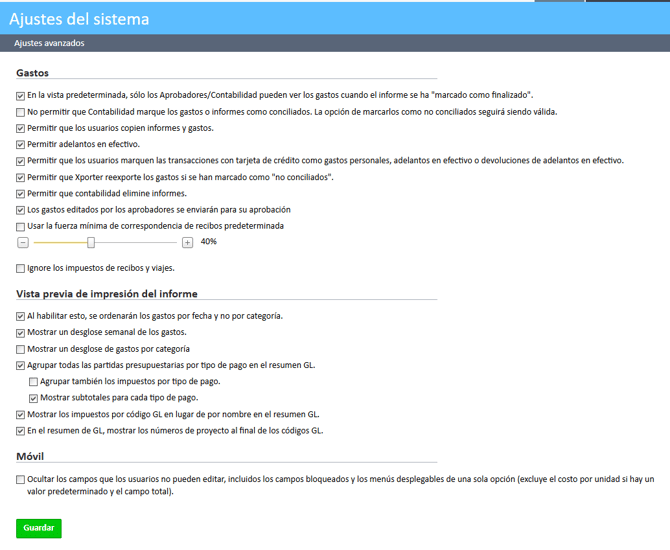 Ventana de Configuración avanzada en el módulo Administrador de configuración