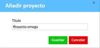 Ventana Agregar proyecto ingresando el nombre del proyecto