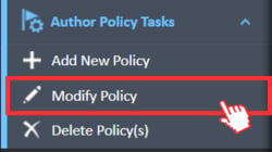 Modify Policy navigation menu in the Author Policy Tasks navigation menu