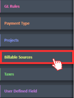 Billable Sources menu option on the left side