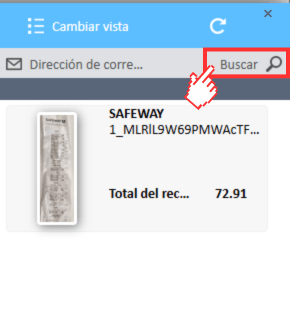Barra de búsqueda en la esquina superior derecha de la Cartera de recibos en el Administrador de gastos