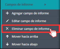 Opción de menú «Eliminar campo del informe» en el menú de navegación de campos del informe.