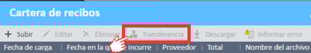 Botón Transferir en la ventana Cartera de recibos