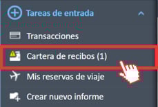 Opción de menú "Cartera de recibos" en el menú de navegación "Tareas de entrada" del Administrador de gastos.