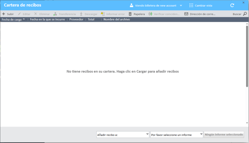 Ventana de la cartera de recibos que muestra todos los recibos almacenados.