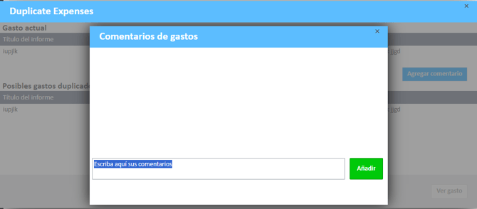 Botón Agregar en la ventana Comentarios de gastos