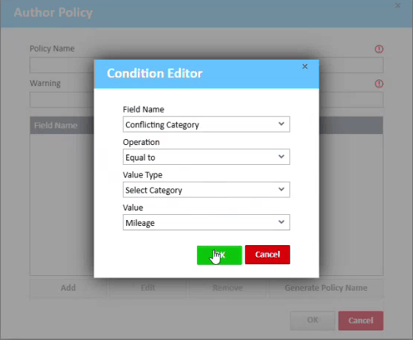 Conflicts Condition Editor