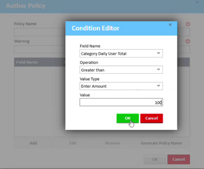 Daily Limits Condition Editor
