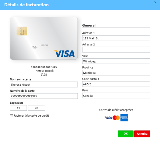 Fenêtre Informations de facturation
