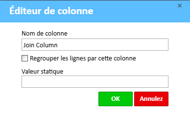 Fenêtre Éditeur de colonnes avec l'option « Grouper les lignes par cette colonne »