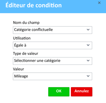Editeur de condition - Categorie conflictuelle