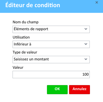 Editeur de condition - elements de rapport