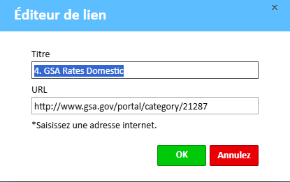 Fenêtre de l'éditeur de liens