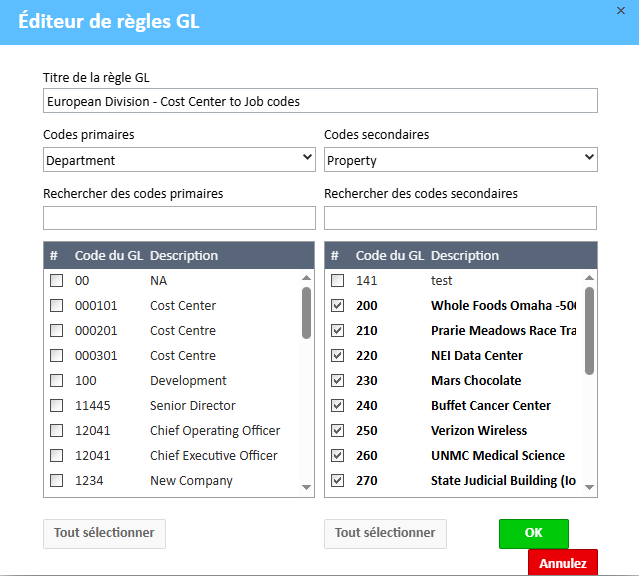 Fenêtre Éditeur de règles GL