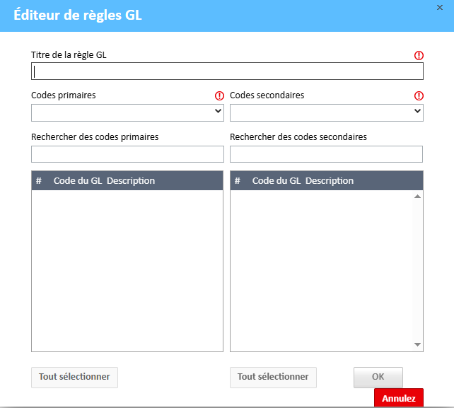 Fenêtre Éditeur de règles GL