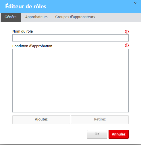 Fenêtre de l'éditeur de rôle ouverte dans l'onglet Général