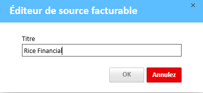 Fenêtre de l'éditeur de sources facturables