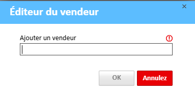 Fenêtre de l'éditeur de fournisseur