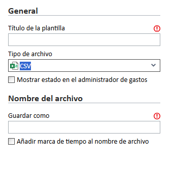 Sección general con el tipo de archivo establecido en CSV.