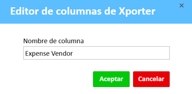 Ventana del editor de columnas de Xporter