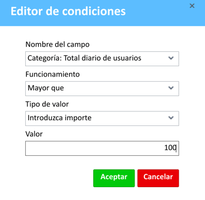 Editor de condiciones Total diaro de usuarios
