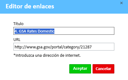 Ventana del editor de enlaces
