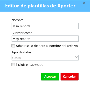 Ventana del editor de plantillas Xporter