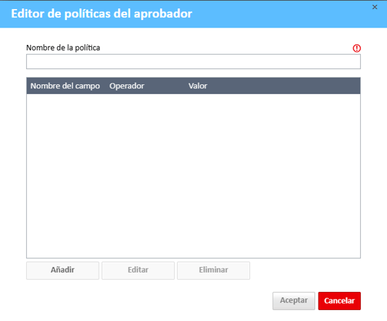 Ventana del editor de políticas del aprobador