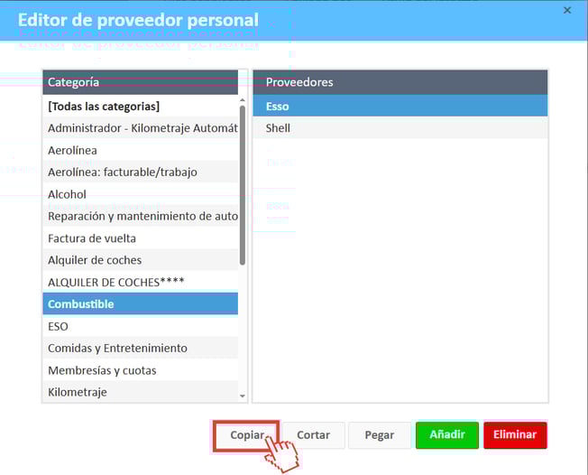 Editor de proveedor personal copiar