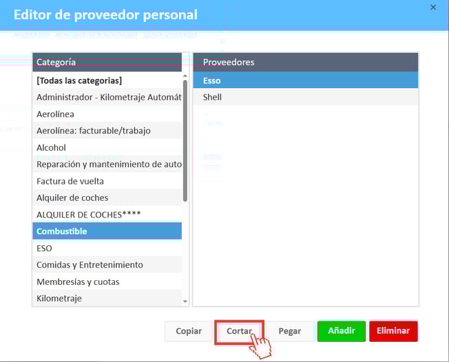 Editor de proveedor personal cortar