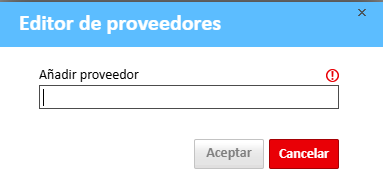 Ventana del editor de proveedores