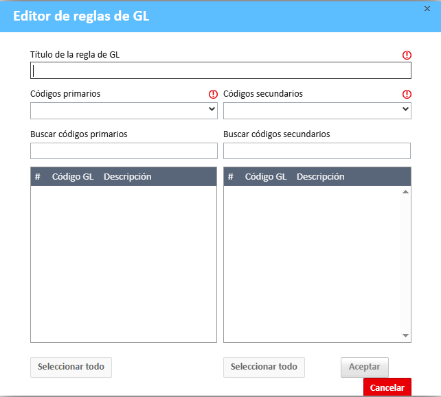 Ventana del editor de reglas GL