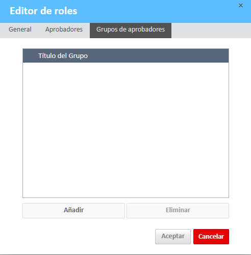 Ventana del editor de roles Pestaña Grupos de aprobadores