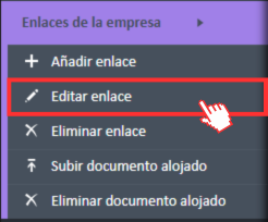 Opción de menú Editar enlace en el menú de navegación Enlaces de la empresa