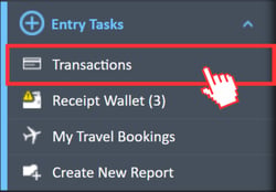 Transactions menu option from the Entry Tasks navigation menu