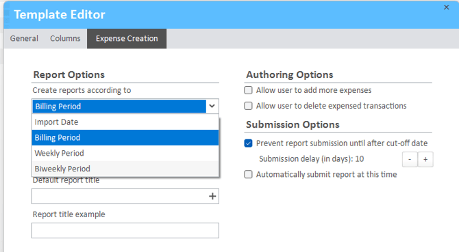 Expense Creation create reports according to options