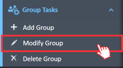 Modify Group menu option in the Group Tasks navigation menu