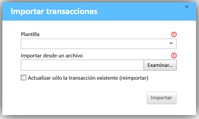 Ventana de importación de transacciones