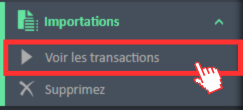 Option de menu « Voir les transactions » dans le menu de navigation « Importations »