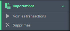 Menu Imports et options de menu