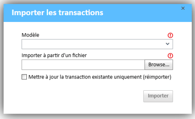 Fenêtre Importer des transactions