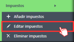 Opción de menú «Editar impuestos» en el menú Impuestos.