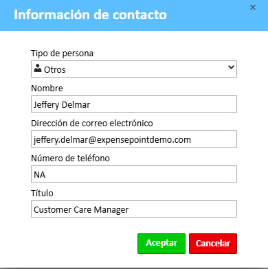 Ventana de edición de contacto