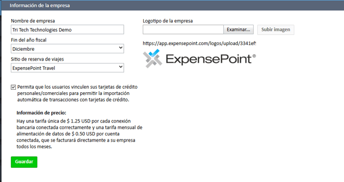 Ventana de información de la empresa