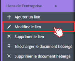 Option de menu Modifier le lien dans le menu de navigation Liens de l'entreprise