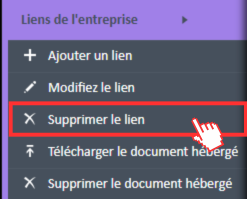 Option Supprimer le lien dans le menu de navigation Liens de l'entreprise