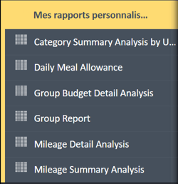 Menu de navigation « Mes rapports personnalisés »
