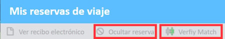 Ocultar las opciones de reserva y verificación de coincidencias